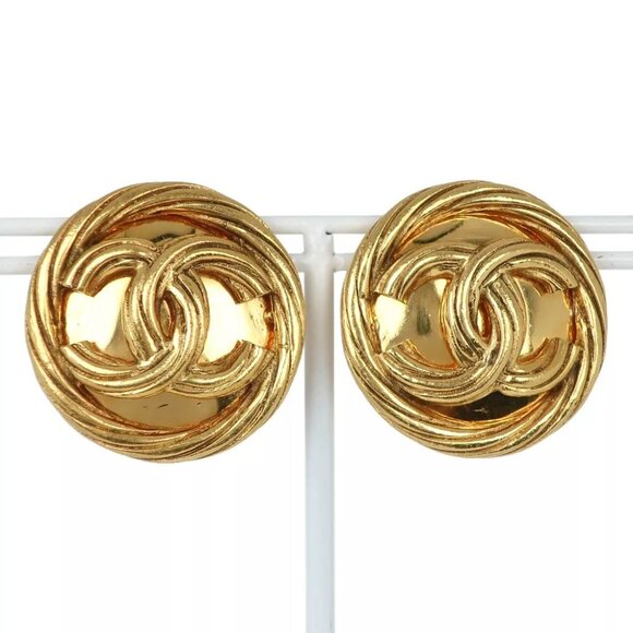 CHANEL COCO Mark Earring vintage Plated Gold 29.4g Women